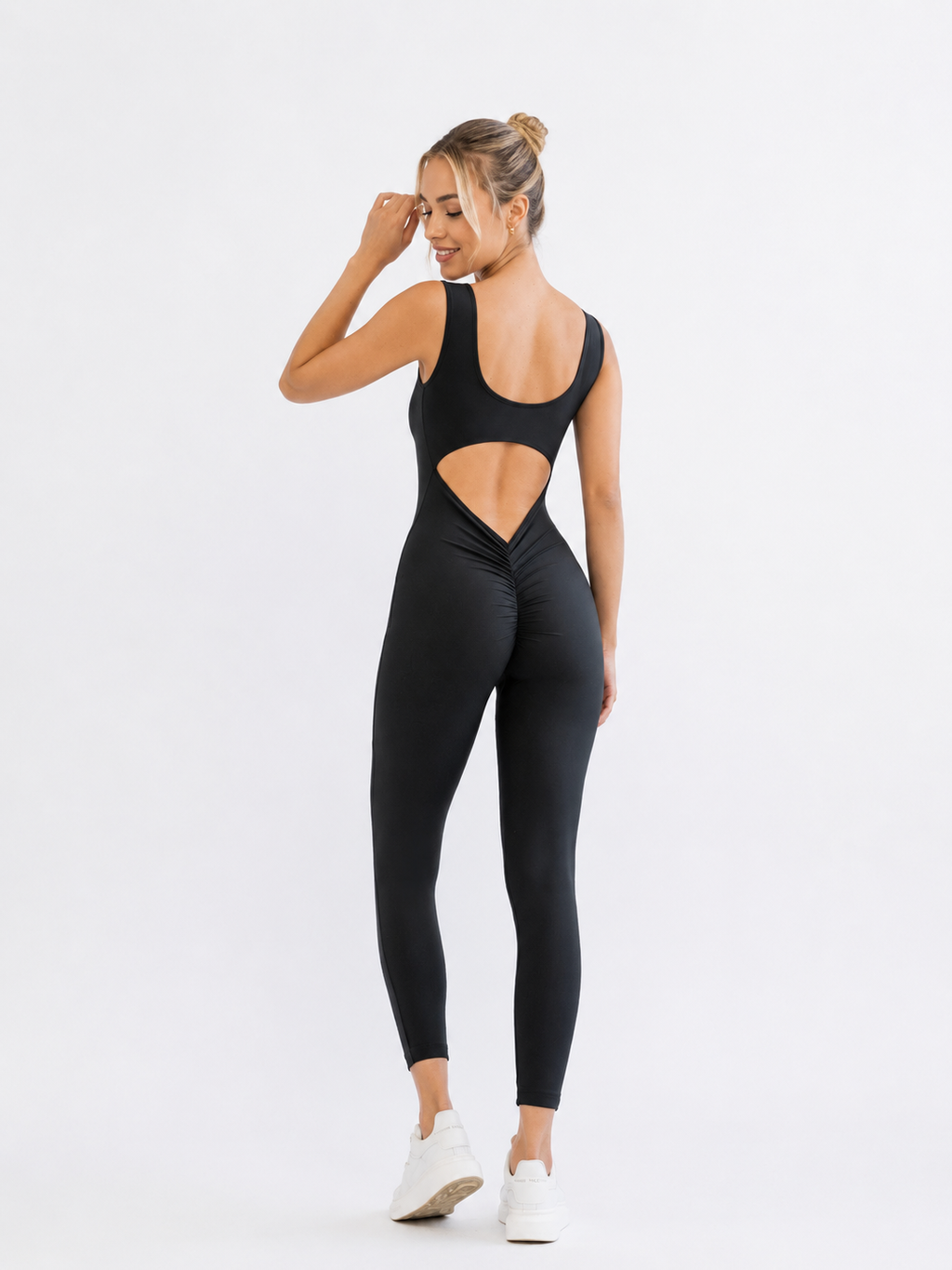 Kadın Siyah Arkası Büzgülü ( Scrunch Butt ) Spor Tayt Tulum