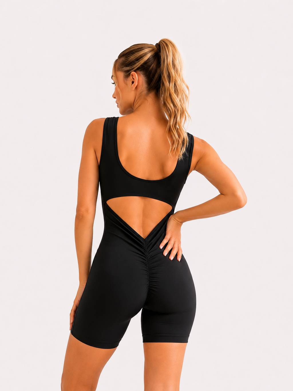 Siyah Arkası Büzgülü Kısa ( Scrunch Butt ) Şort Spor Tayt Tulum