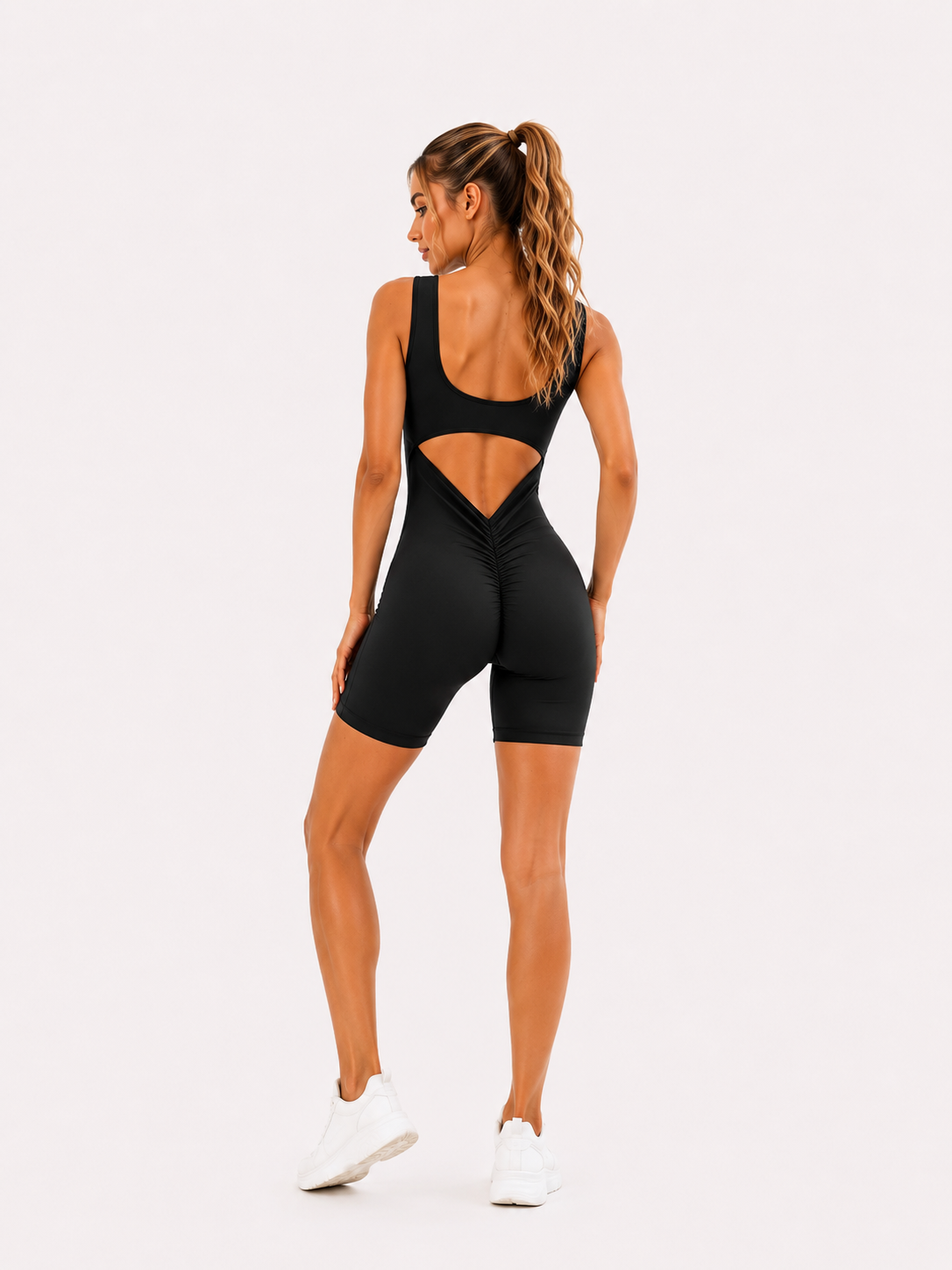 Siyah Arkası Büzgülü Kısa ( Scrunch Butt ) Şort Spor Tayt Tulum