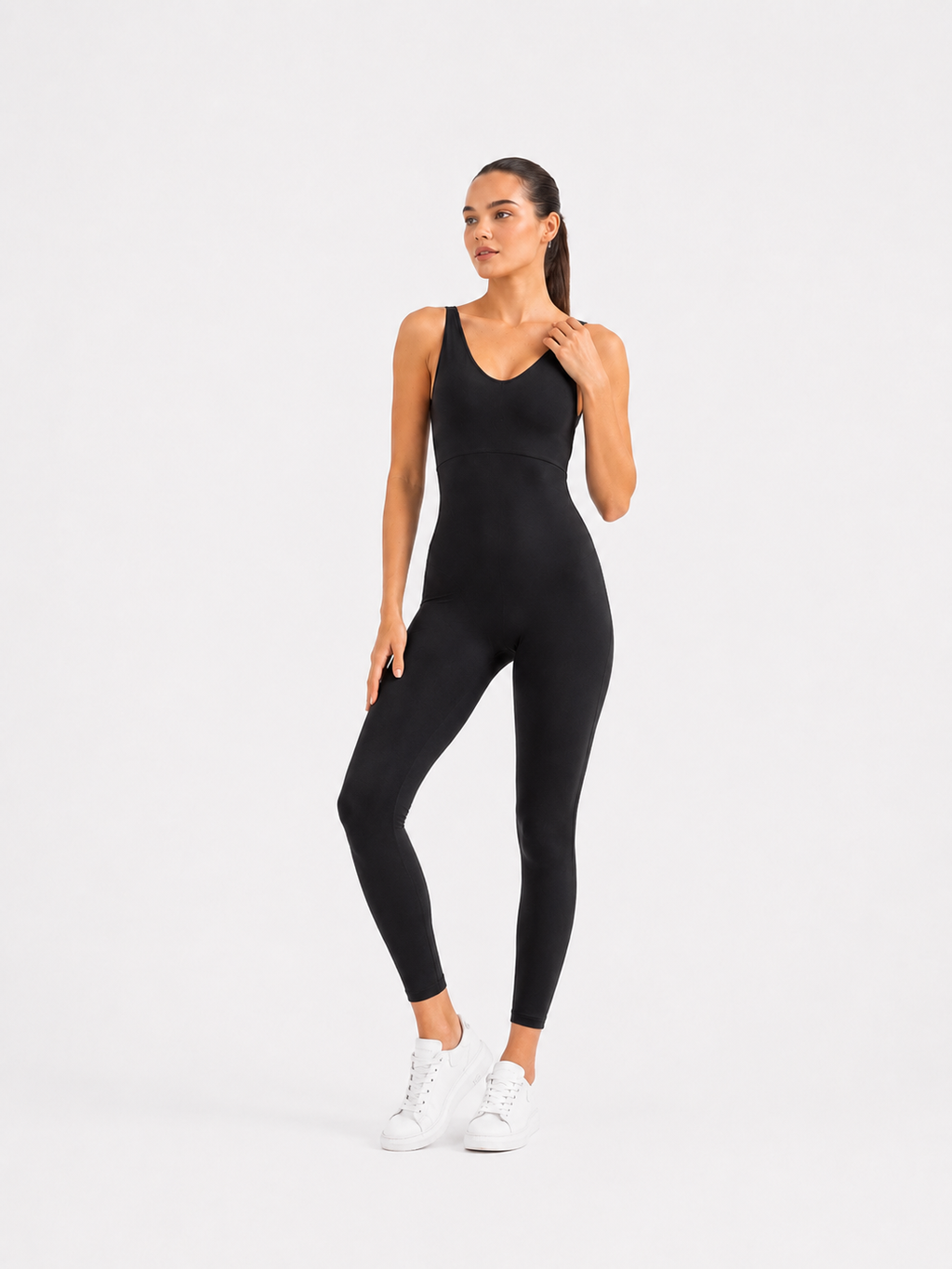 Kadın Siyah Renk Dar Kesim Çapraz Bant Askılı Yoga Pilates Tulumu Spor Tayt Sırt Dekolteli